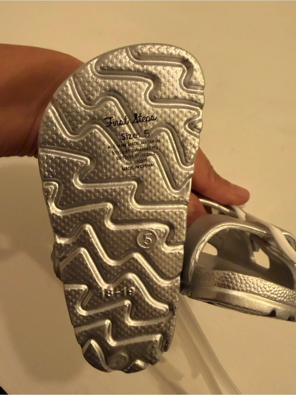 First Steps Baby Girls Silver Metallic Double Buckle Sandals Size 5 NWT